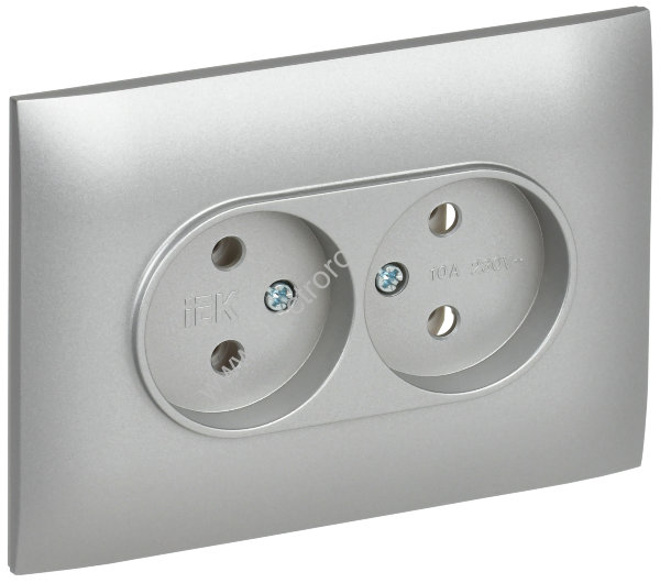 IEK SKANDY Серебряный Розетка 2-ая б/з 10А в сборе SK-R10S