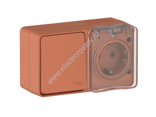AtlasDesign Profi54 Терракотовый БЛОК: розетка с/з со шторками, выключатель однокл. Schneider Electr