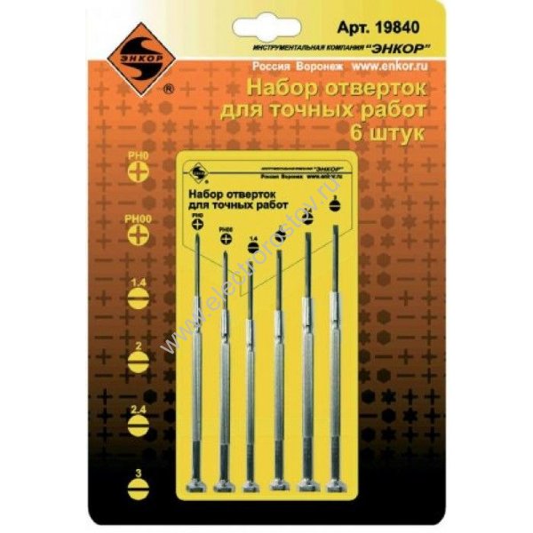 Набор мини отверток для точечных работ 6 предметов Энкор