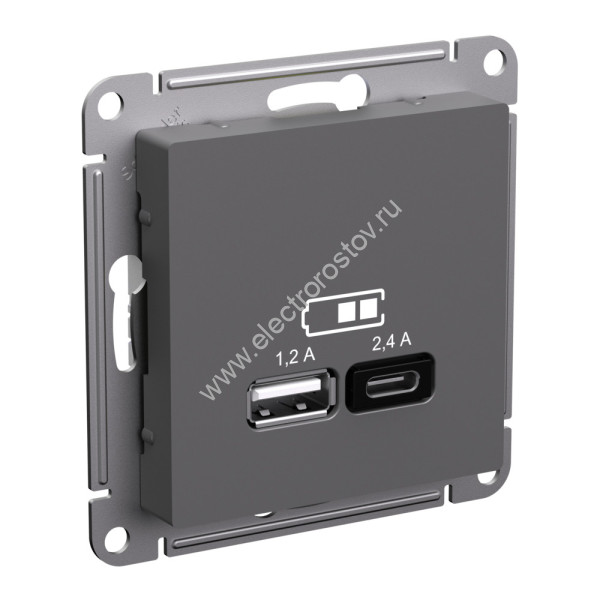 AtlasDesign Базальт Розетка USB A+C; 5В/2,4A; 2x5В/1,2A Schneider Electric