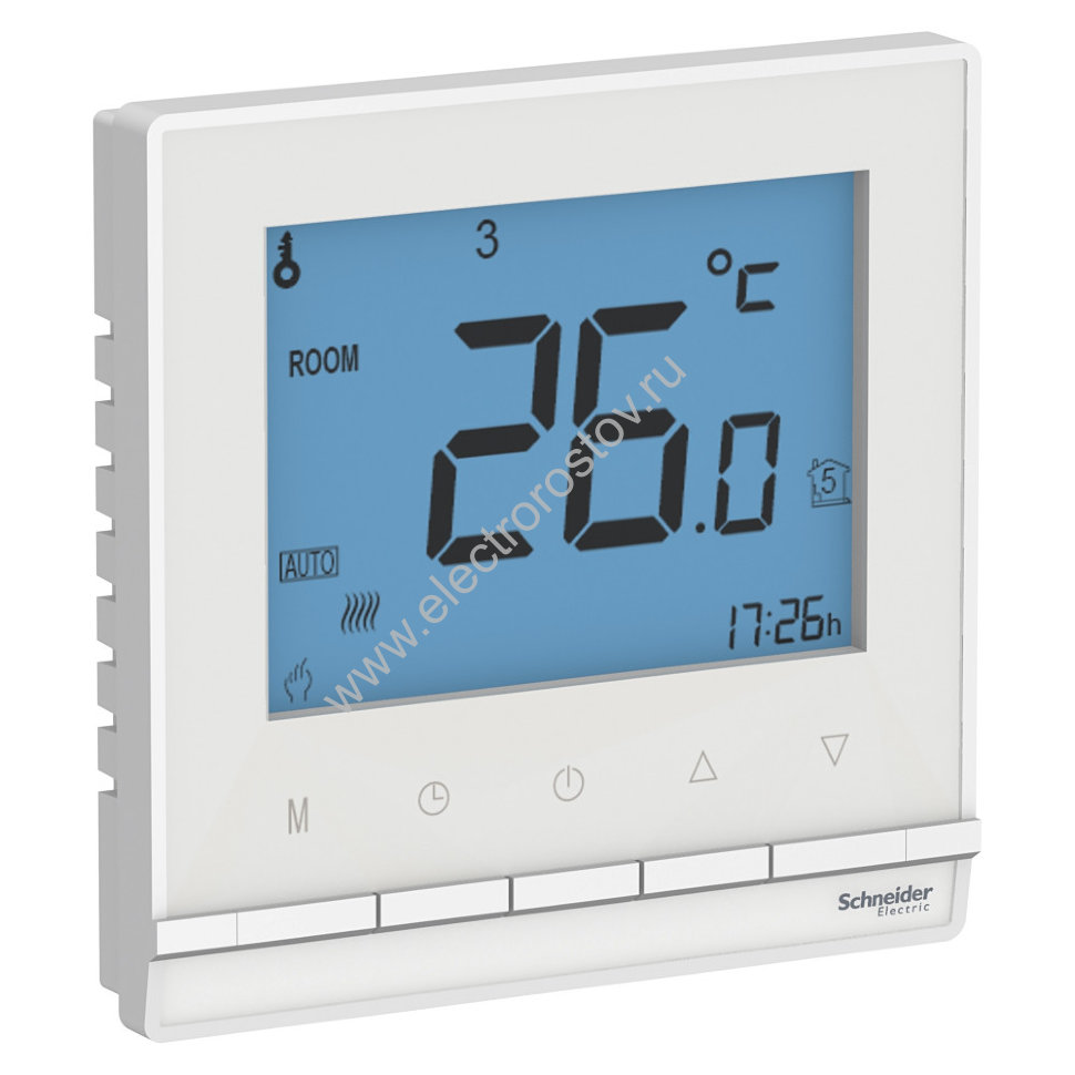 AtlasDesign Бел Термостат электрон. теплого пола с датч.,от+5 до +35°C,16A, в сб. Schneider Electric