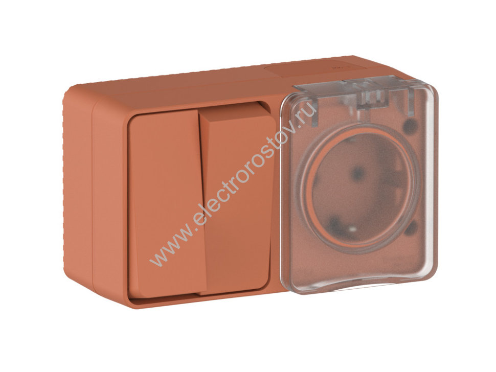 AtlasDesign Profi54 Терракотовый БЛОК: розетка с/з со шторками, выключатель двухкл. Schneider Electr