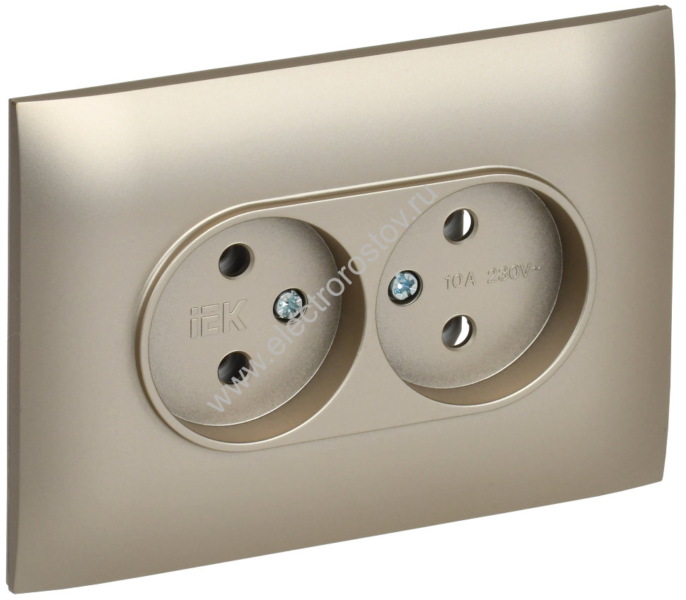 IEK SKANDY Шампань Розетка 2-ая б/з 10А в сборе SK-R10Sh