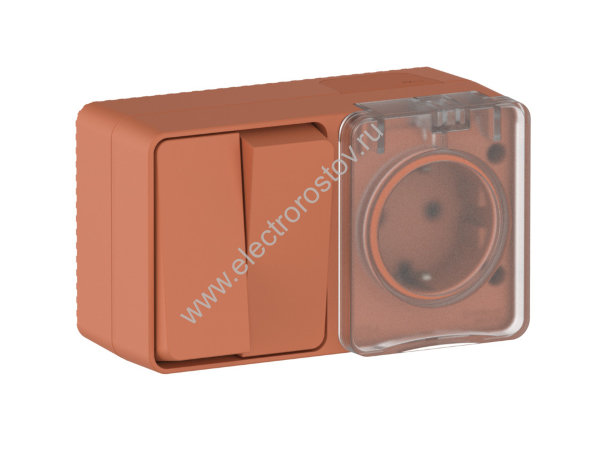 AtlasDesign Profi54 Терракотовый Блок: розетка с/з со шторками 16А, выключатель однокл. IP54 S