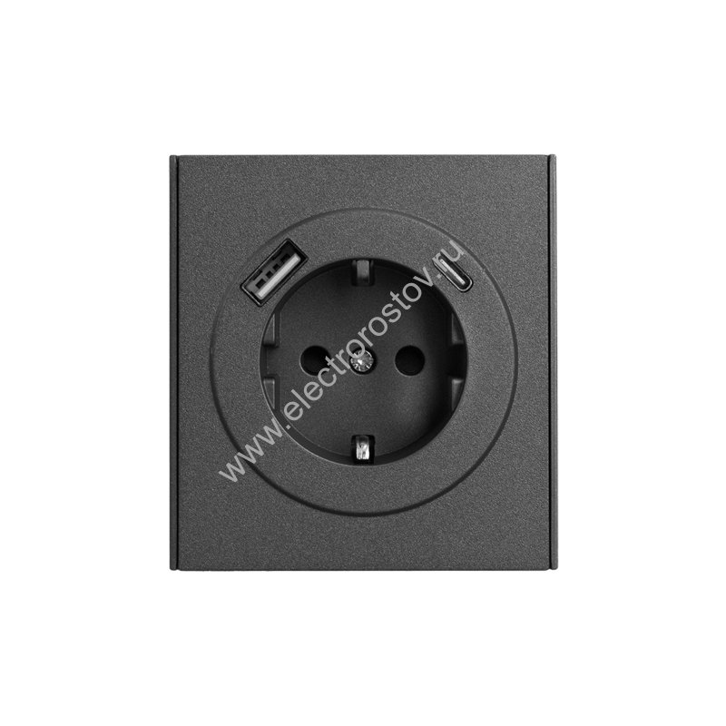 KRANZ STRONG Розетка 1-ая с/з с/у з/ш 16А с USB A+C быстрой зарядки 5В/3А графит, с 1-пост. рамкой