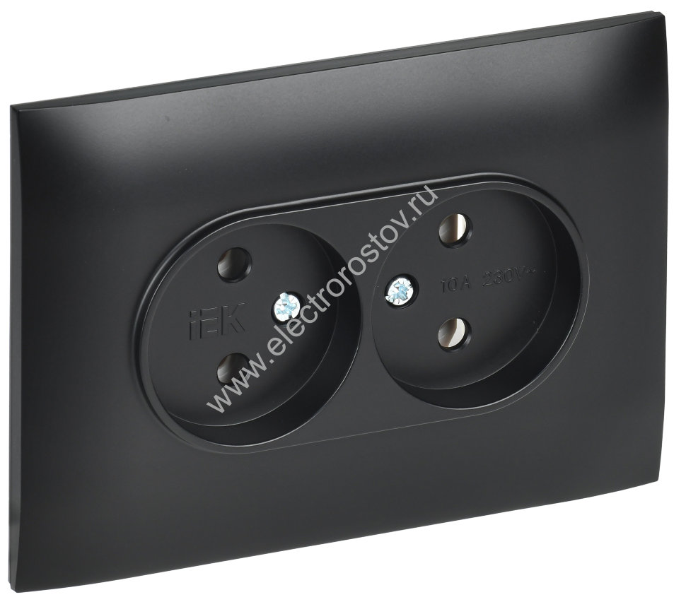 IEK SKANDY Черный Розетка 2-ая б/з 10А в сборе SK-R10Bl