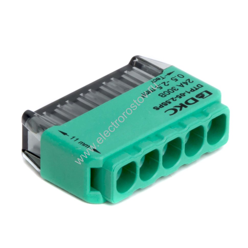 Клемма СМК на 5 проводников до 2.5мм²  до 24А (зеленая) DKC