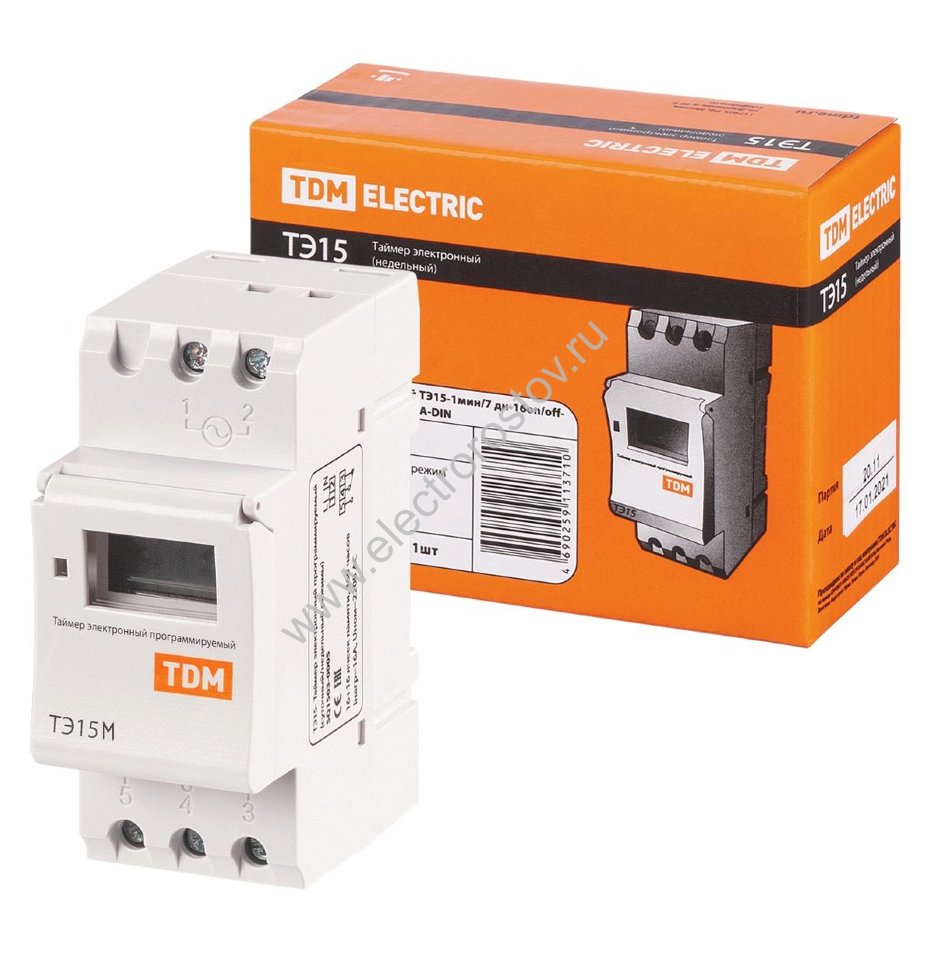 Таймер электронный ТЭ15М-1мин/7дн-32on/off 30A TDM