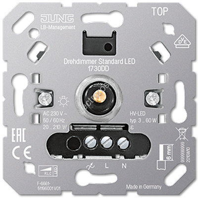 JUNG Механизм роторный диммер стандартный LED 3-60Вт, 20-210Вт ламп накал. и галогенных