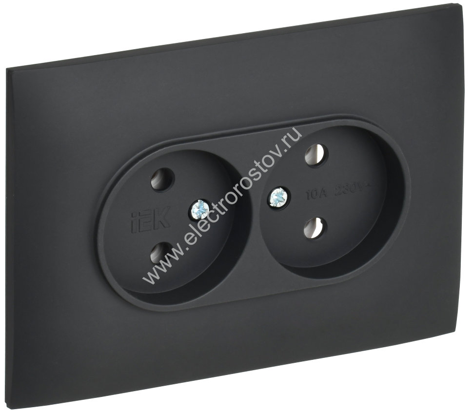 IEK SKANDY Графит Розетка 2-ая б/з 10А в сборе SK-R10G