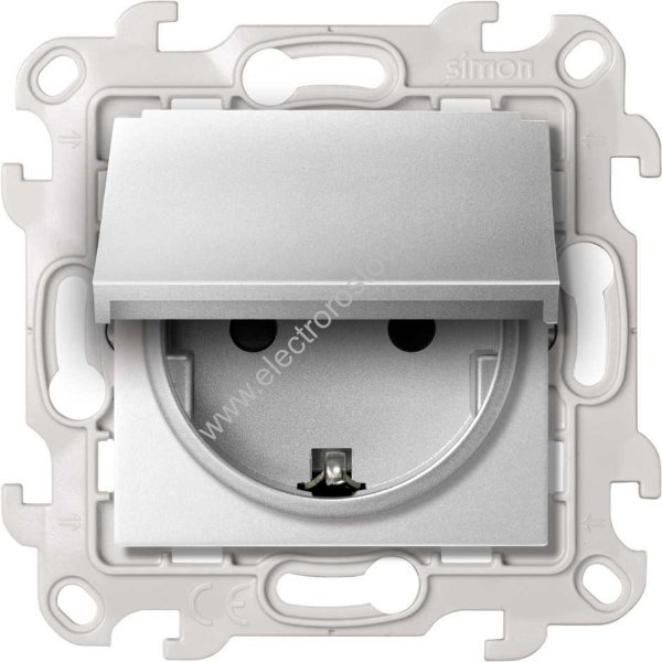 Simon 24 Алюминий Розетка 1-ая с крышкой и защитными шторками IP44 Push and Go Simon