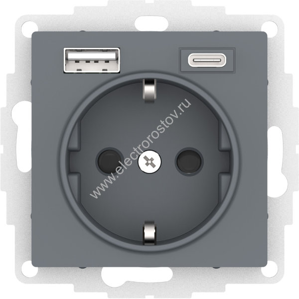 AtlasDesign Грифель Розетка + USB Розетка A+C 1x5 В/2,4А; 3,0 А; 2х5В/1,5А Schneider Electric