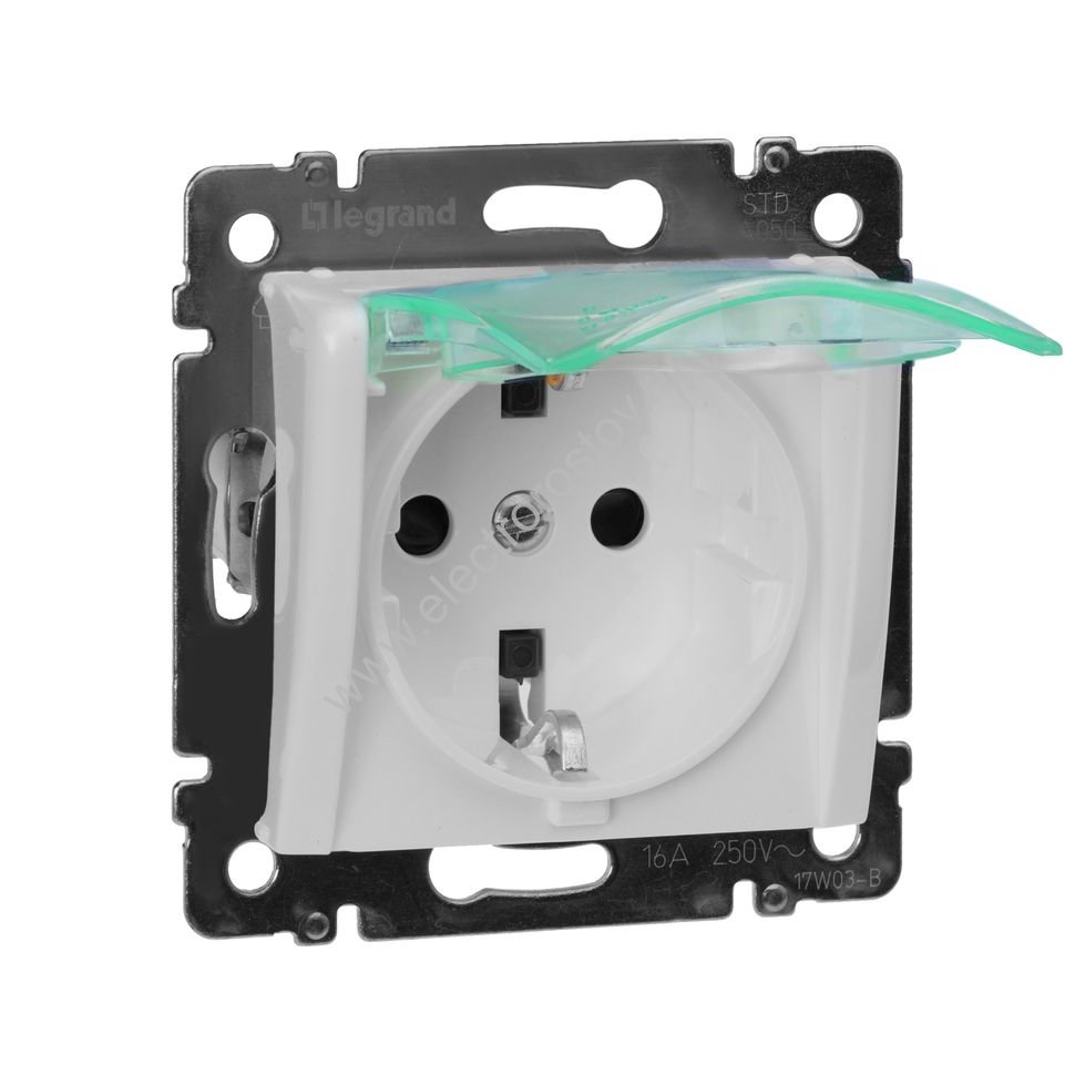 Valena Белый Розетка 1-ая с крышкой и защитными шторкам с заземлением IP44 (к простой рамке) Legrand