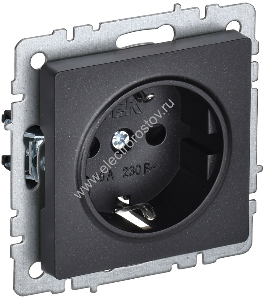 IEK BRITE BASE Черный Розетка 1-м с/з с защ штор 16А РС14-1-0-БрЧ