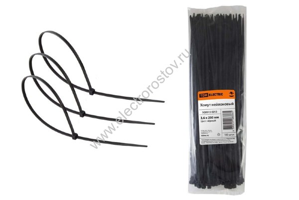 Стяжки кабельная (хомут) 3,6*250 нейлон (черный) (уп.-100шт) TDM
