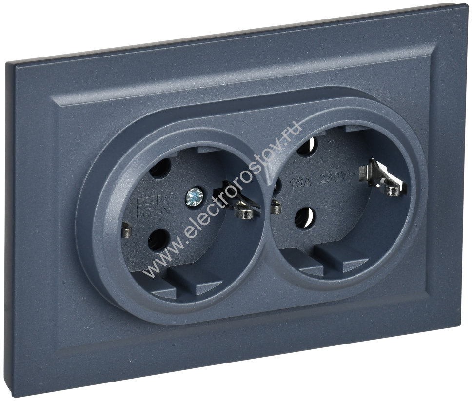 IEK BRITE Маренго Розетка 2-м с/з без защ штор 16А в сборе РС12-3-БрМ