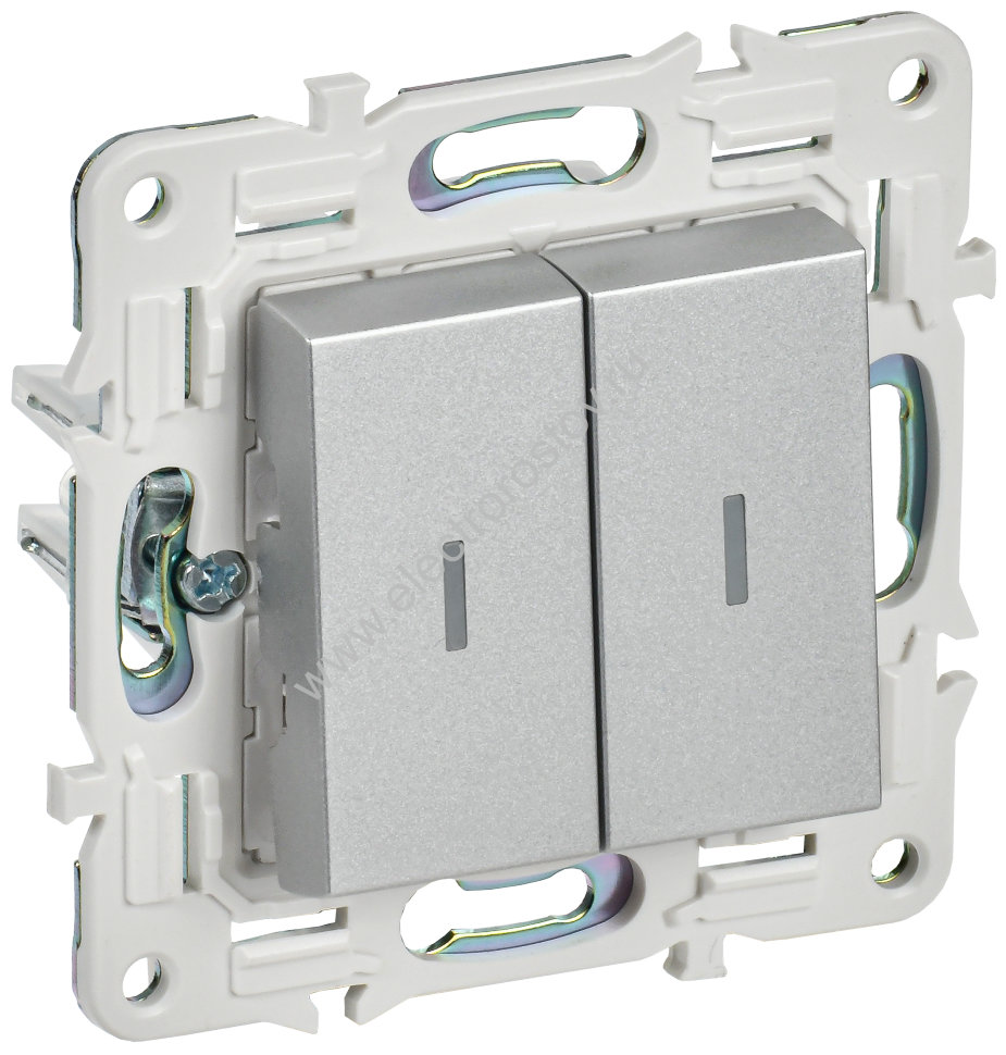 IEK SKANDY Серебряный Выключатель 2-клавишный проходной с индикацией 10А SK-V10S