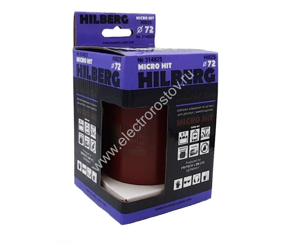 Коронка SDS+ алмазная D=72, с микроударом под пыледулитель, армированный бетон/кирпич, HILBERG