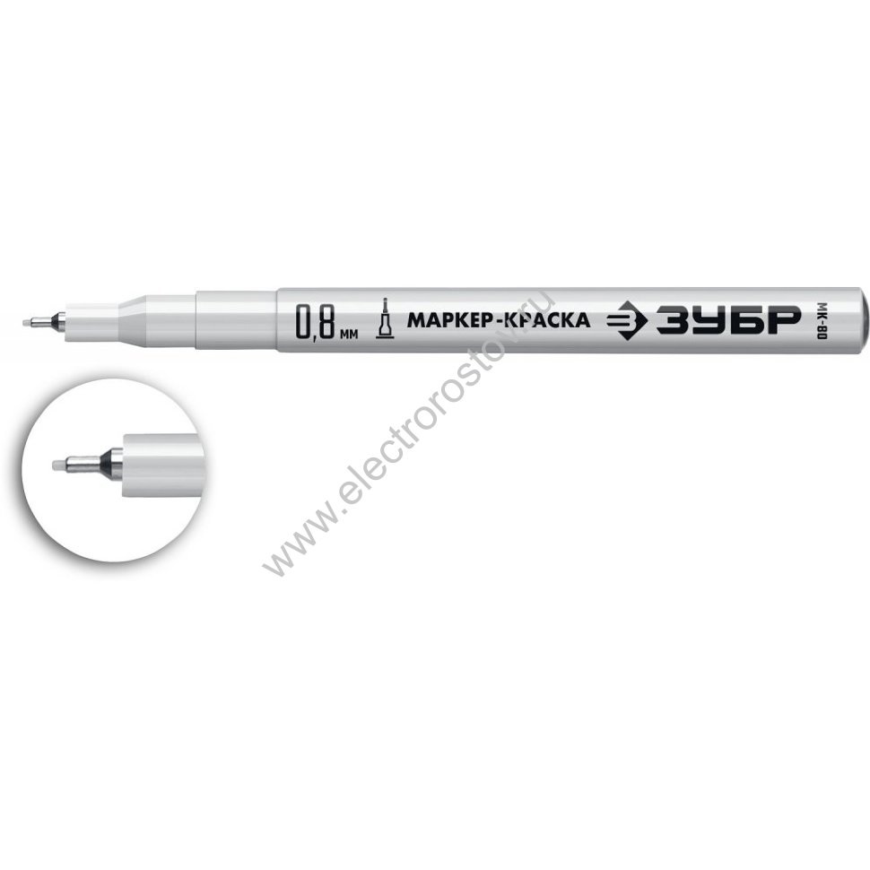 Маркер белый тонкий, краска, толщина линии: 0,8 мм ЗУБР