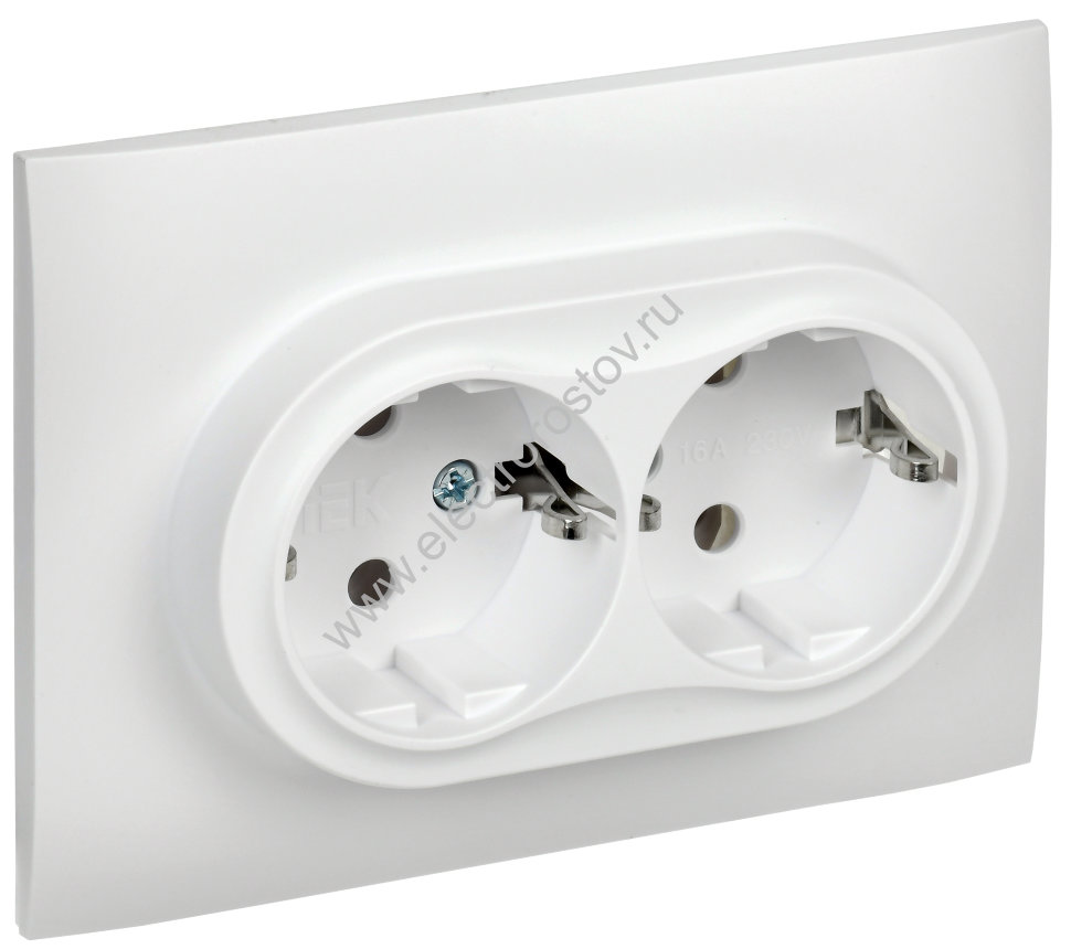 IEK SKANDY Арктический белый Розетка 2-ая с/з без защитных шторок 16А в сборе SK-R08W
