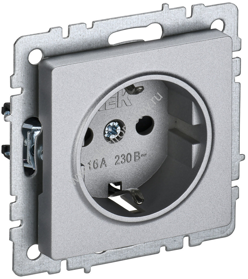 IEK BRITE BASE Алюминий Розетка 1-м с/з без защ штор 16А РС11-1-0-БрА