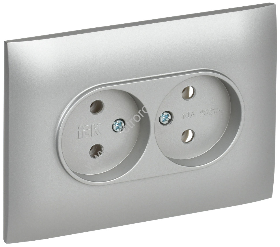 IEK SKANDY Серебряный Розетка 2-ая б/з 10А в сборе SK-R10S