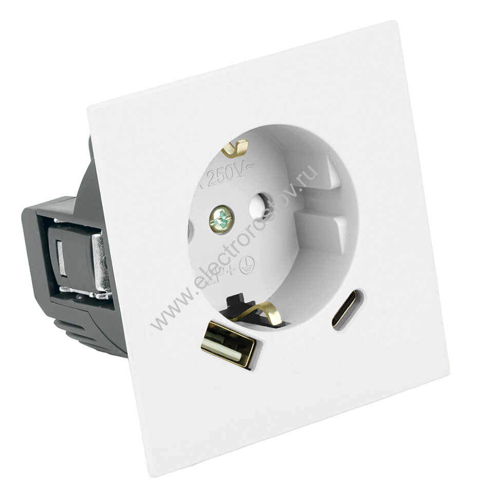 Мия Белая магнолия Розетка 1-местная з/ш с/з 16А + USB + Type C Stekker