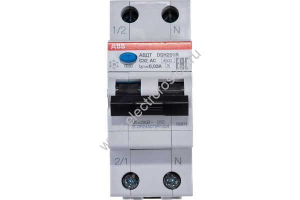 DSH201R Автоматический выключатель диф. тока (АВДТ) 1P+N 4,5/6kA C40 30 мА AC ABB