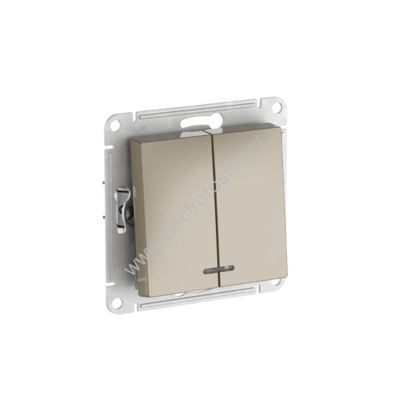 AtlasDesign Шампань Выключатель 2-клавишный с подсветкой с быстрозажим. клеммами Schneider Electric