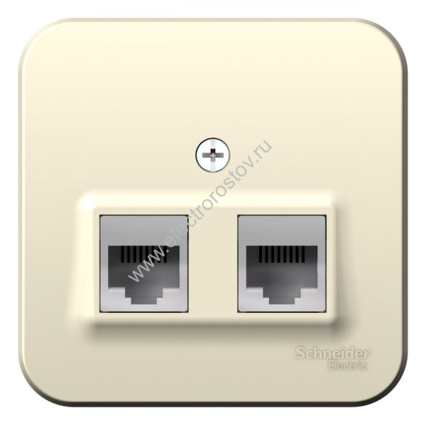 Blanca наруж Молочный Розетка 2-ая ТЛФ/КОМП, RJ45+RJ11, кат.5E, изолир. пластина Schneider Electric