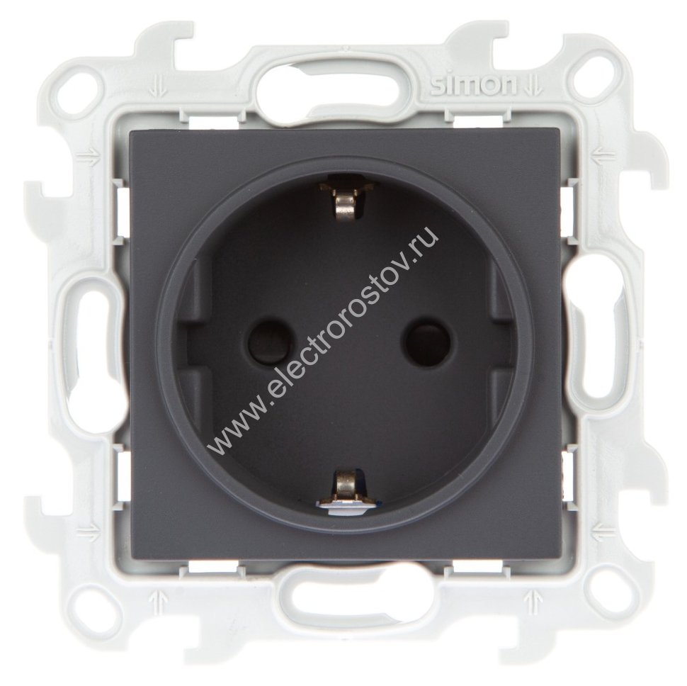 Simon 24 Графит Розетка 1-ая с заземлением, с защитными шторками Simon