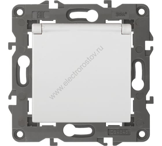 Elegance Белый Розетка 1-ая с/з со шторками с крышкой ЭРА