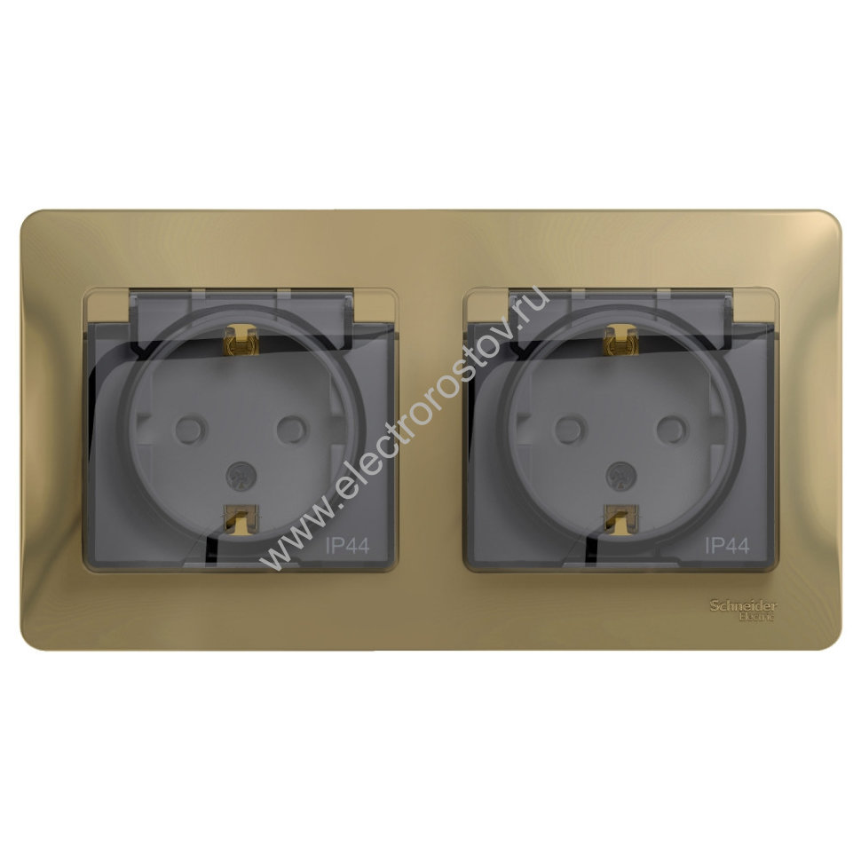 Glossa Титан Розетка 2-ая с/з, со шторками c крышкой, в сборе, IP44 Schneider Electric