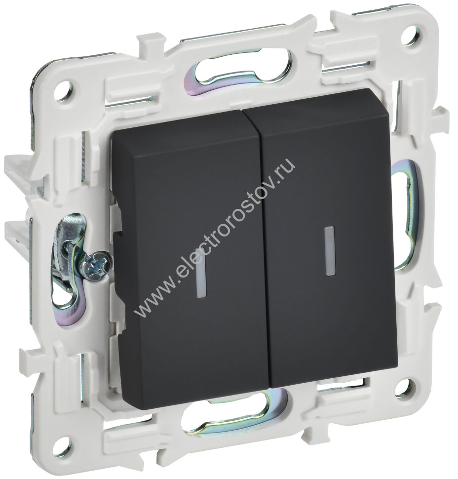 IEK SKANDY Графит Выключатель 2-клавишный проходной с индикацией 10А SK-V10G