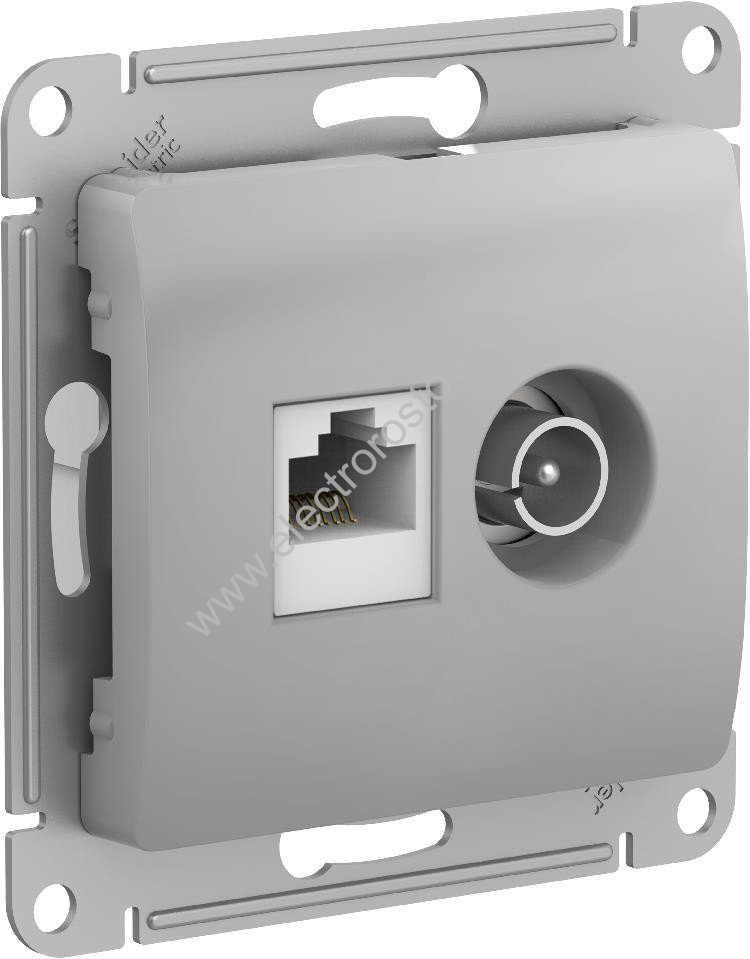 Glossa Алюминий Розетка двойная ТВ+комп RJ45, кат. 5e Schneider Electric