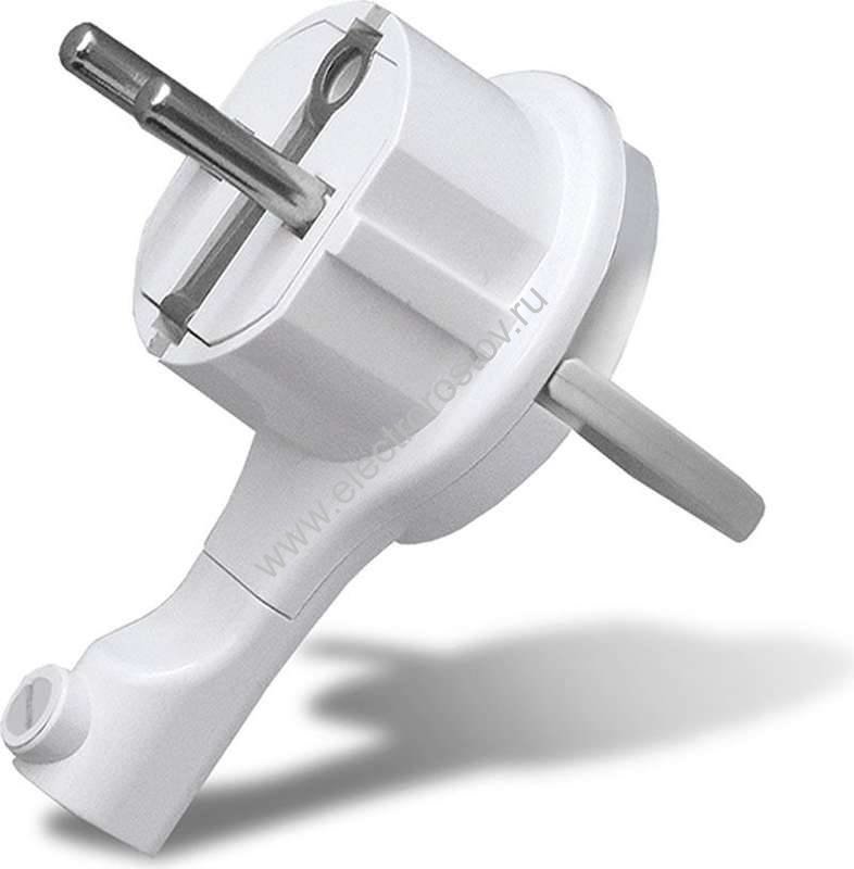 Вилка угловая ультраплоская белая с кольцом 2P+E 16А Universal