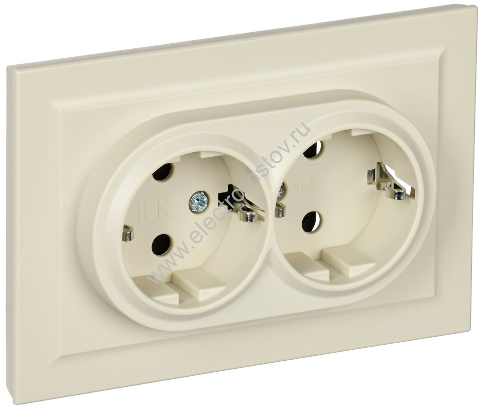 IEK BRITE Бежевый Розетка 2-м с/ с защ штор 16А в сборе РСш12-3-БрКр
