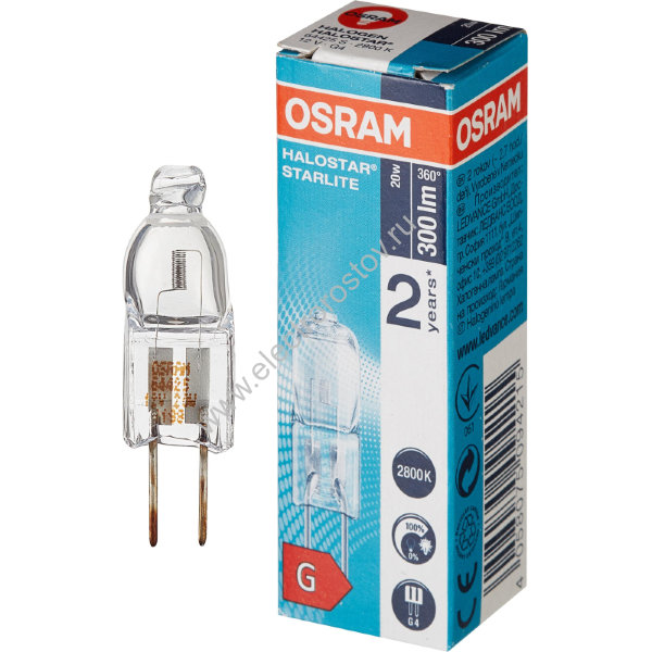 Лампа галогенная КГМ G4, 12В,  20Вт Osram