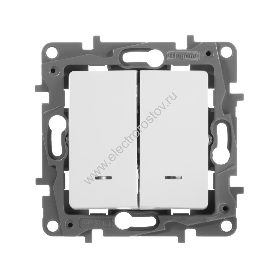 Etika Белый Переключатель 2-клавишный с подсветкой Legrand