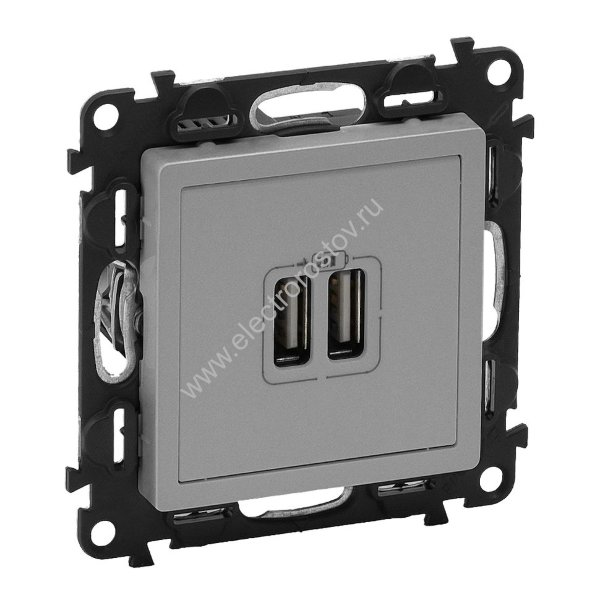 Valena LIFE Алюминий Розетка 2-ая USB 240В/5В 1500мА Legrand