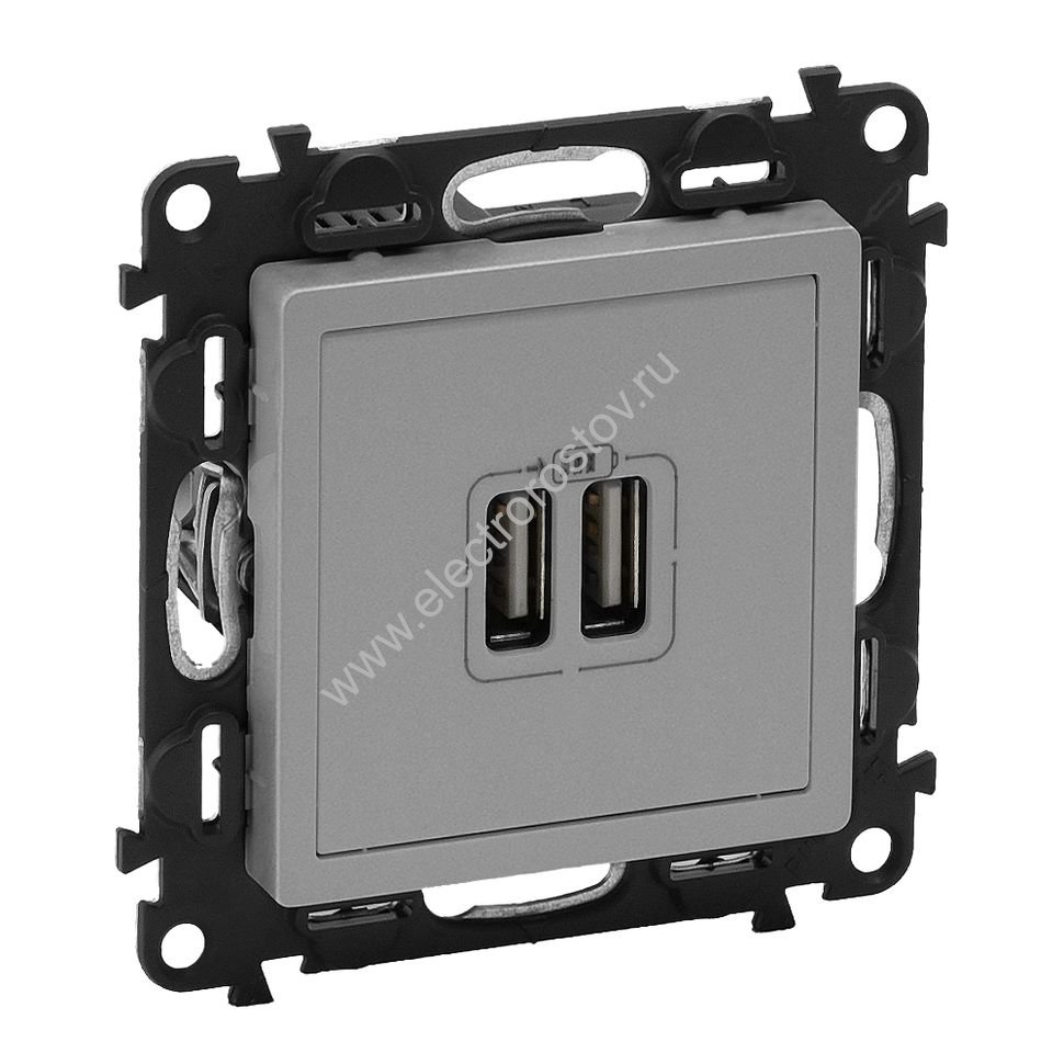 Valena LIFE Алюминий Розетка 2-ая USB 240В/5В 1500мА Legrand