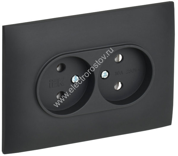 IEK SKANDY Графит Розетка 2-ая б/з 10А в сборе SK-R10G