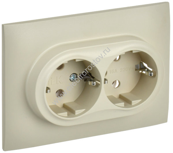 IEK SKANDY Бежевый Розетка 2-ая с/з без защитных шторок 16А в сборе SK-R08B