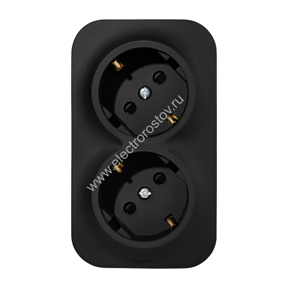 Quteo Чёрный матовый Розетка 2-я с/з со шторками с предварительным подключением Legrand