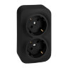 Quteo Чёрный матовый Розетка 2-я с/з со шторками с предварительным подключением Legrand