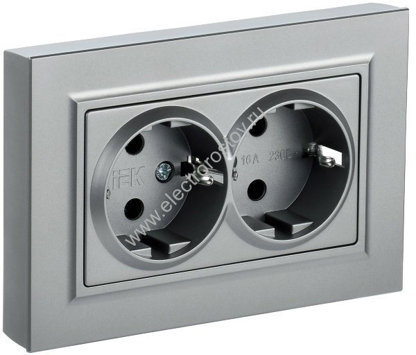 IEK BRITE Алюминий Розетка 2-м с/з без защ штор 16А в сборе РС12-3-БрА