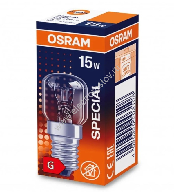 Лампа накаливания "мини" прозр. 15Вт Е14 230В жаросткая для дух. шкафов OSRAM