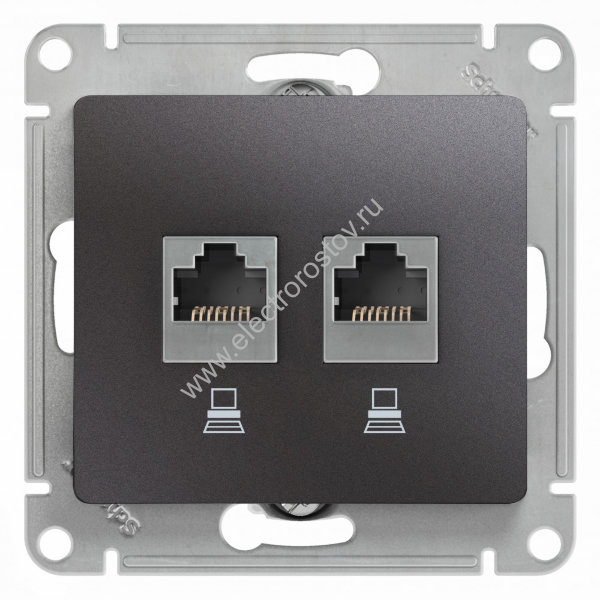 Glossa Графит Розетка компьютерная 2-ая RJ45, кат. 5e Schneider Electric