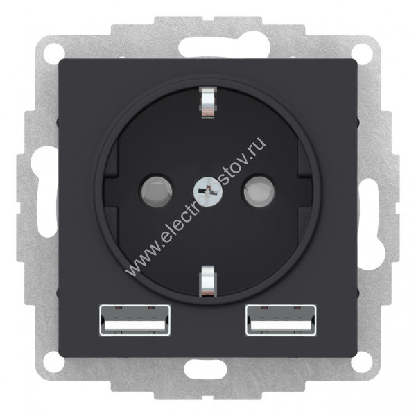 AtlasDesign Карбон Розетка + USB Розетка A+A, 1x2,4A или 2х1,2А Schneider Electric