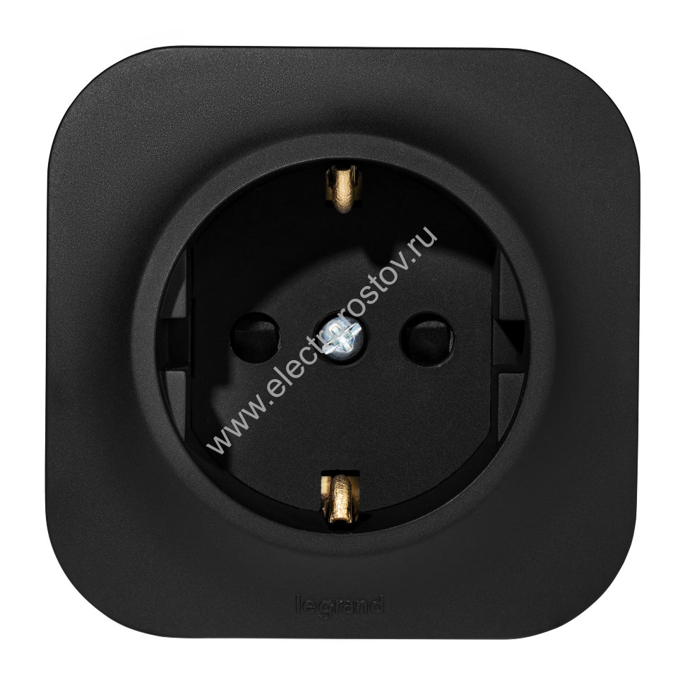 Quteo Чёрный матовый Розетка 1-я с/з со шторками с предварительным подключением Legrand